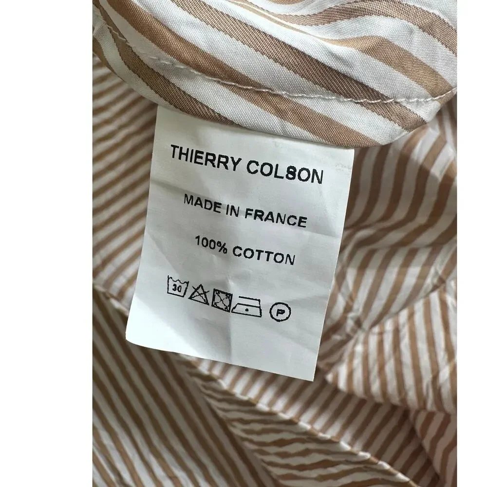 Thierry Colson Winifred Tie Front Midi Dress Cream & Tan Striped Cotton sz M - Picture 12 of 14